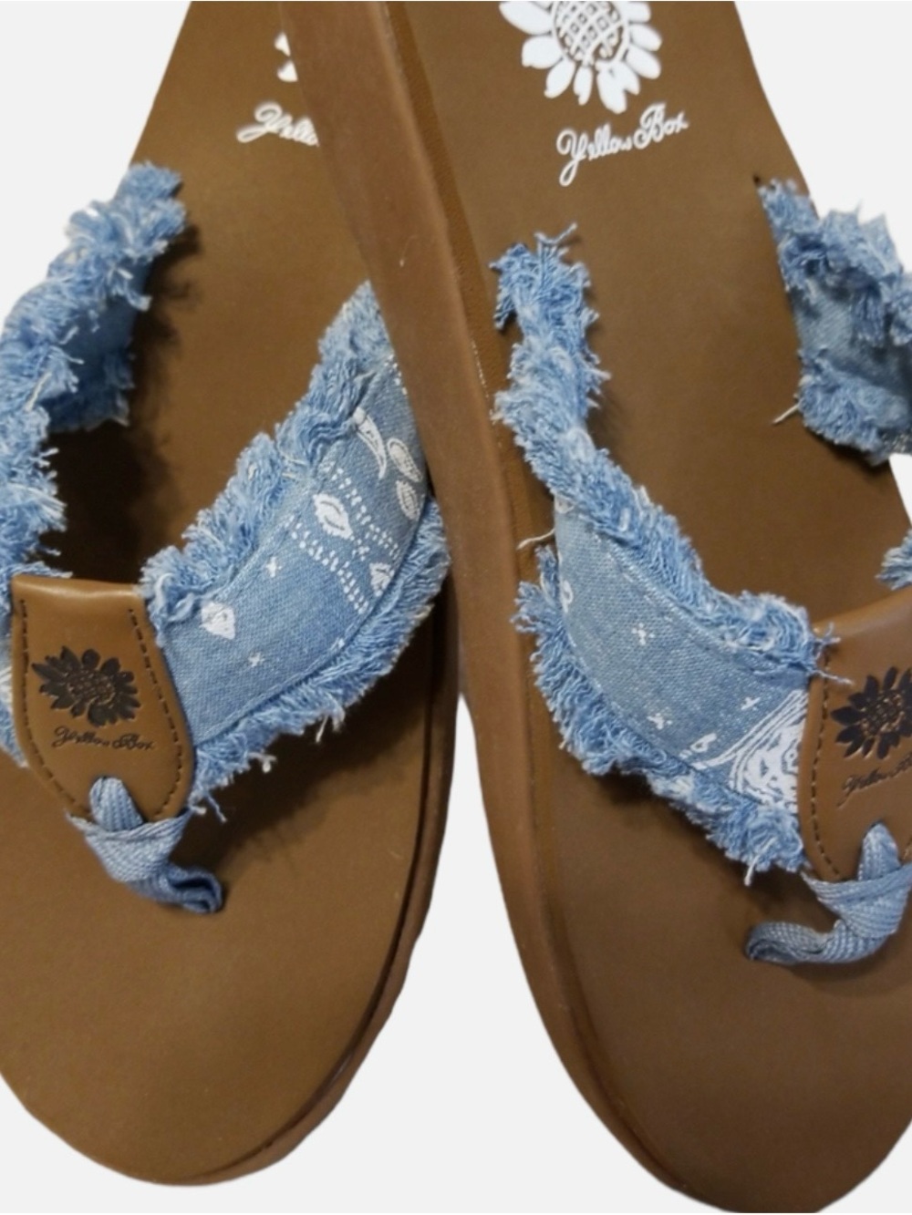 Denim Frayed Band Flip Flop Sandals - Light Blue - Picture 2 of 5
